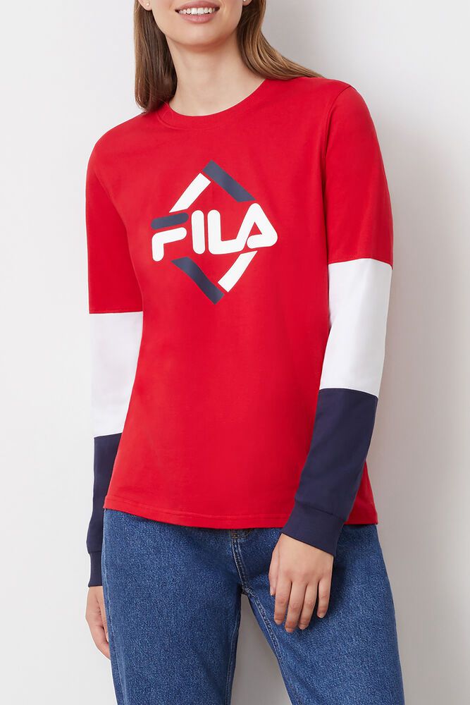 Fila T-Shirt Womens Red Edwina Long Sleeve - Ireland 40385-XADW